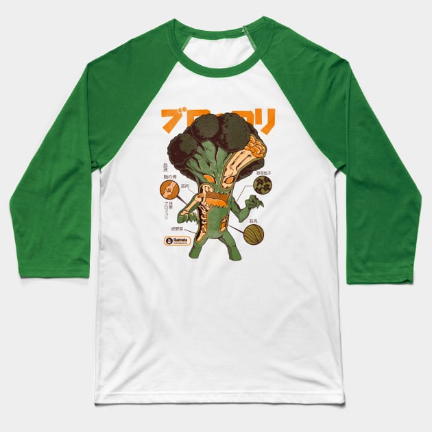 Broccozilla X-ray - Cream Baseball T-Shirt by Ilustrata